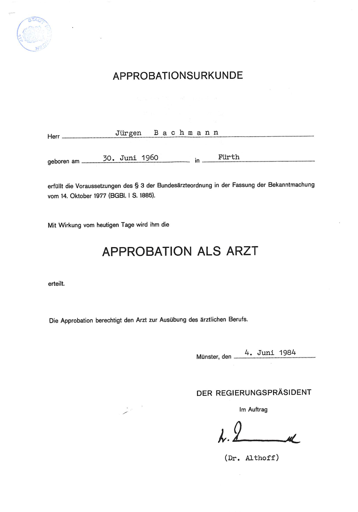 Approbationsurkunde