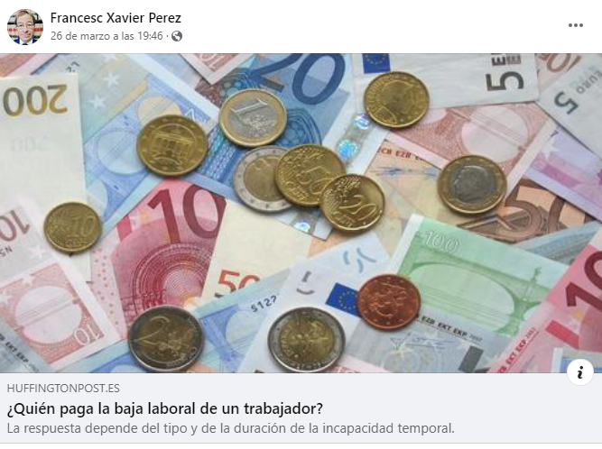 A Facebook post showing euro banknotes and coins with the headline: 