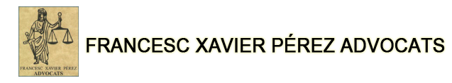 Logotipo de Francesc Xavier P&eacute;rez Advocats, que presenta una ilustraci&oacute;n estilizada de la Dama de la Justicia junto al nombre de la firma.