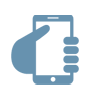 Un icono estilizado de color azul que representa una mano sosteniendo un teléfono inteligente en posición vertical.