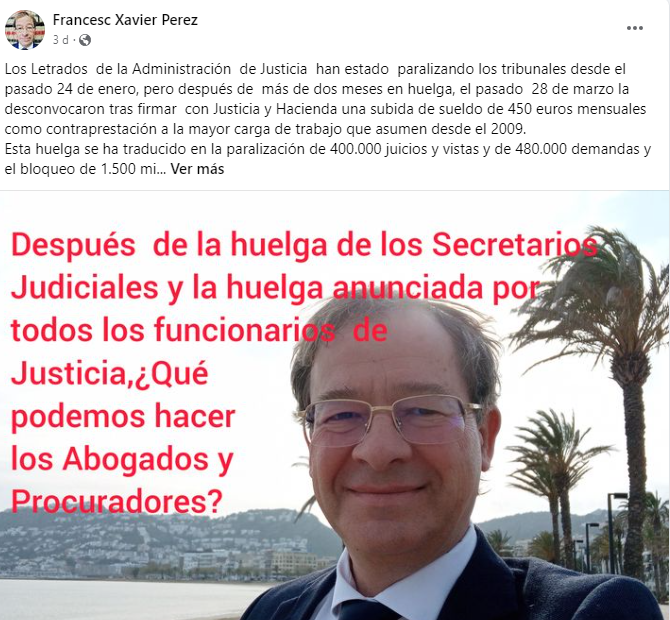 Retrato de un hombre sobre un texto que cuestiona el papel de los abogados y representantes legales tras las huelgas judiciales en España.
