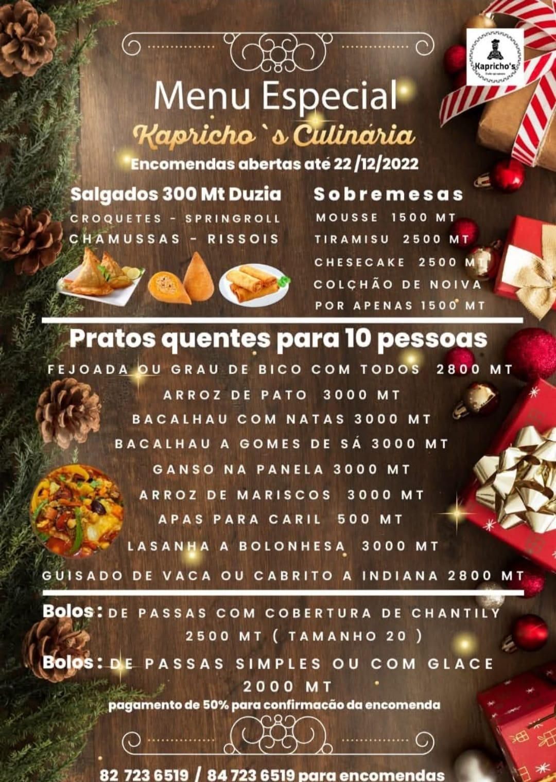 A menu for a bakery called kapricho 's