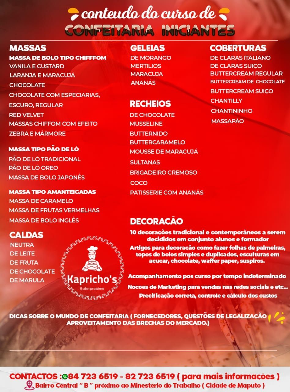 A menu for a bakery called kapricho 's