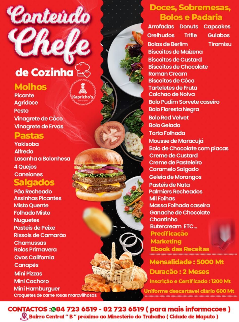 A menu for a restaurant called conteudo chef