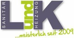Logo für L und K Sanitär- und Heizungsdienste, mit Text und einem stilisierten „LIK“ in Lila und Grün sowie einem Slogan.