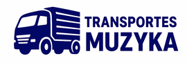 Logotipo de Transpores Muzyka, con un ícono de camión azul y texto azul.