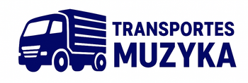 Logotipo de Transpores Muzyka, con un ícono de camión azul y texto azul.