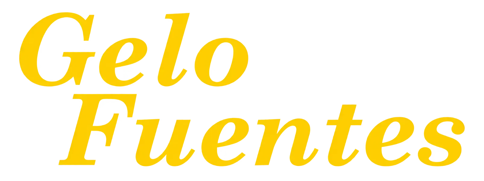 Logotipo con texto &ldquo;Gelo Fuentes&rdquo; en cursiva amarilla sobre fondo blanco