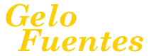 Logotipo con texto &ldquo;Gelo Fuentes&rdquo; en cursiva amarilla sobre fondo blanco