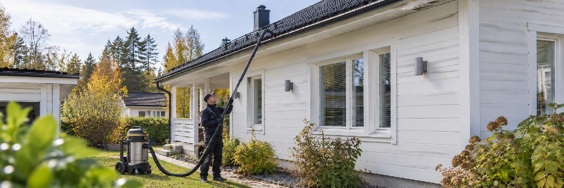 Rännien puhdistus maasta käsin ränni-imurilla