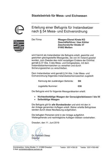 Erteilung einer Befugnis für Instandsetzer