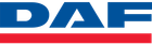 El logotipo de DAF es azul, blanco y rojo sobre un fondo blanco.
