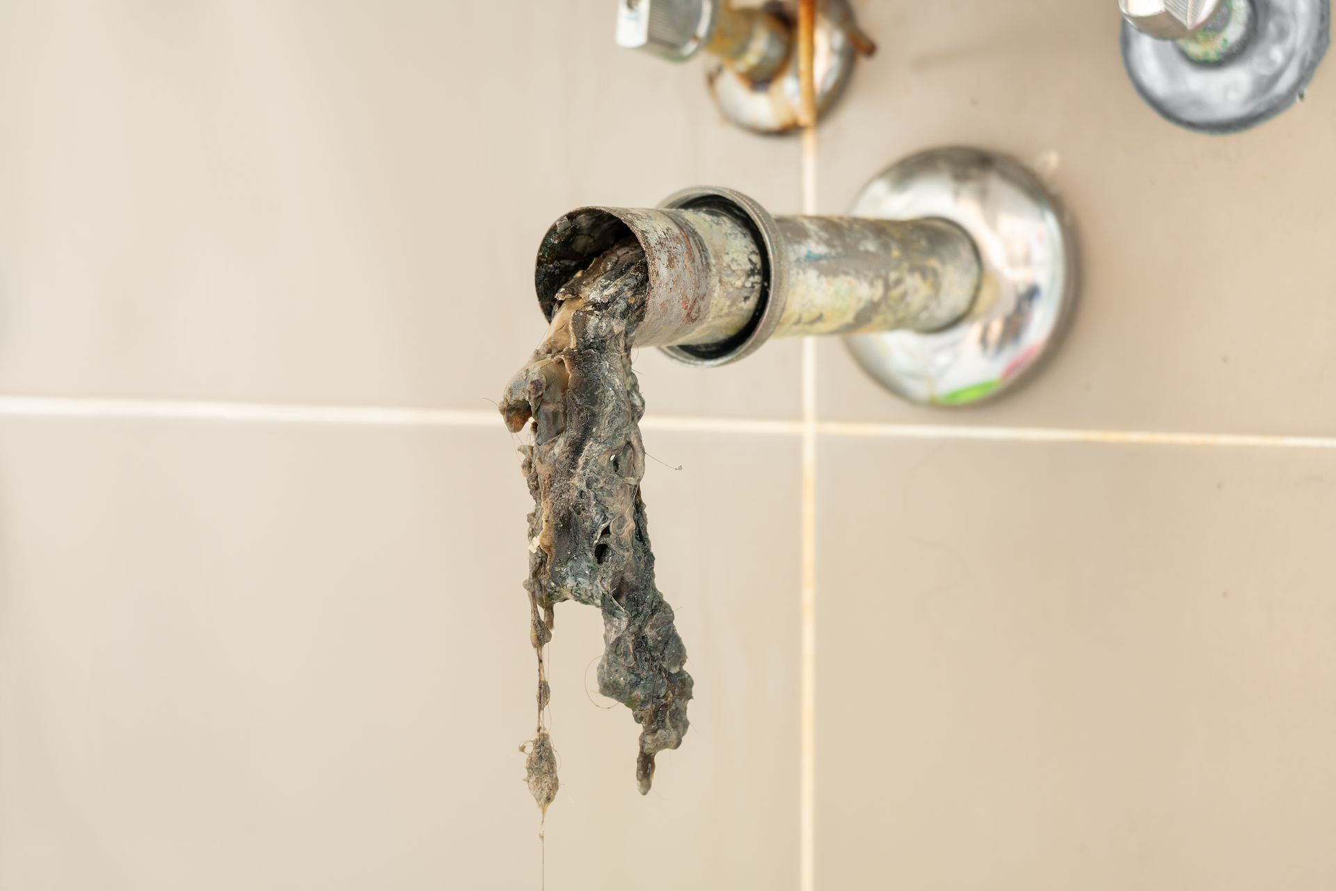 Des déchets dans une tuyauterie bouchée