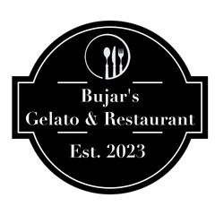 ein schwarz-weißes Logo für ein Eis und Restaurant.
