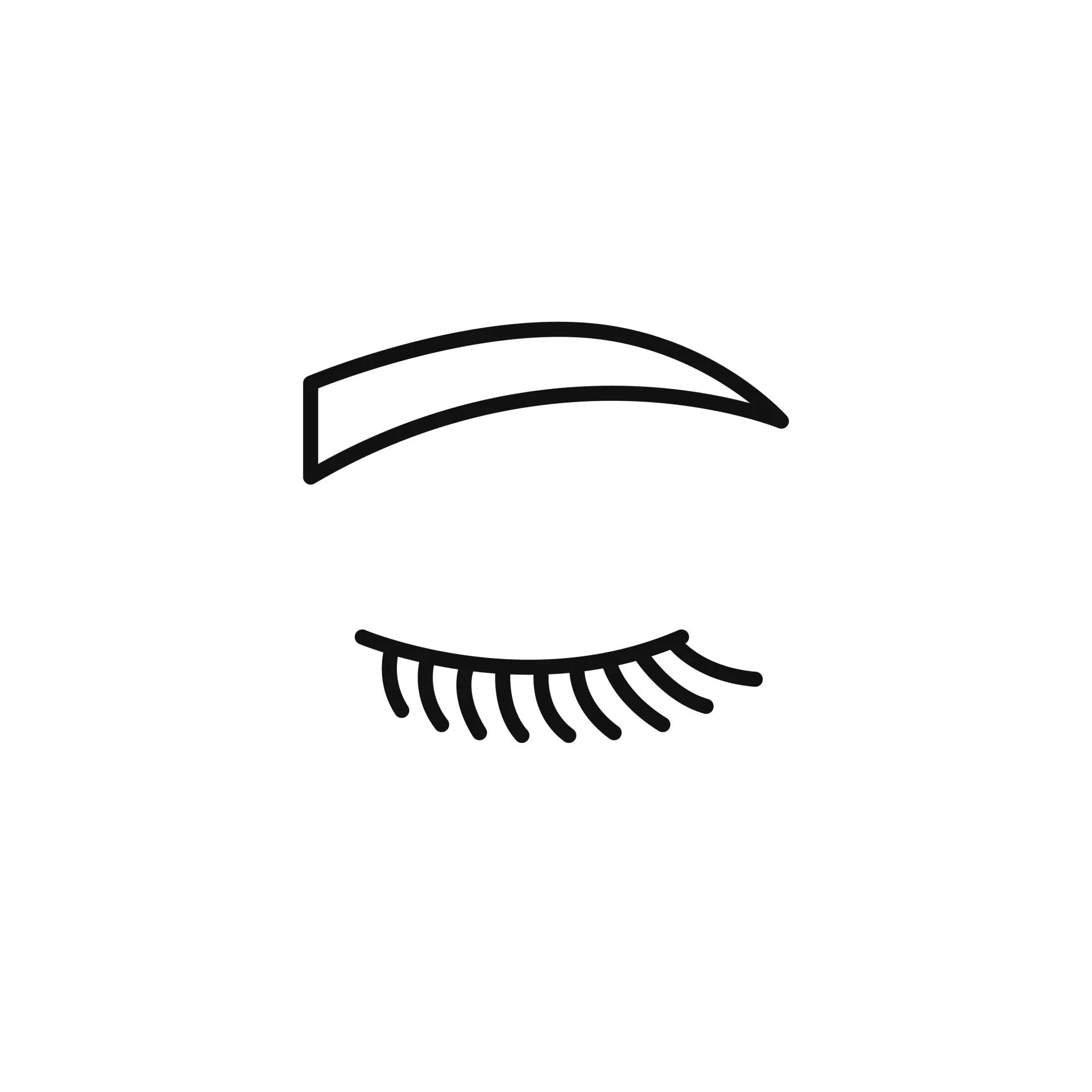 Un dibujo lineal del ojo de una mujer con los ojos cerrados.