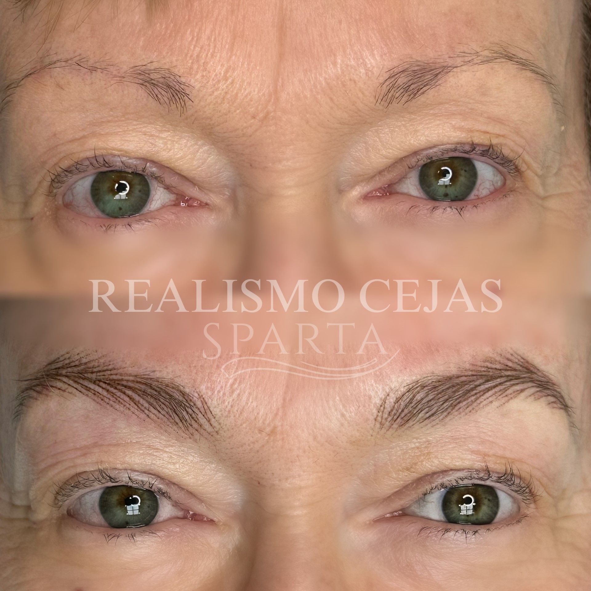 Una foto de antes y después de las cejas de una mujer por realismo cejas sparta