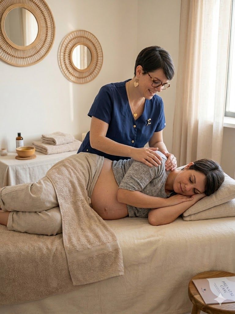 Une masseuse effectue un massage du dos à un client allongé dans une salle de spa calme.