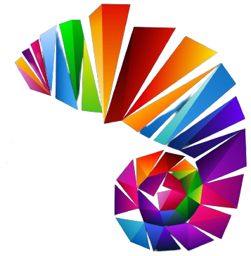 Spirale abstraite colorée composée d'éclats géométriques sur fond blanc