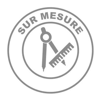 Logo circulaire avec compas et règle, portant l'inscription SUR MESURE en gris.