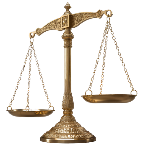 Une balance en or avec deux plateaux suspendus.