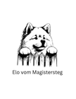 A black and white logo with a silhouette of a dog in a circle.