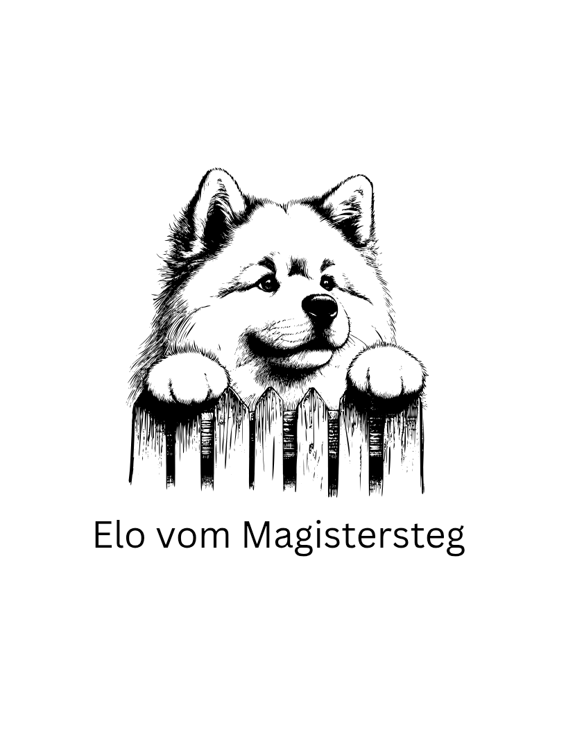 A black and white logo with a silhouette of a dog in a circle.