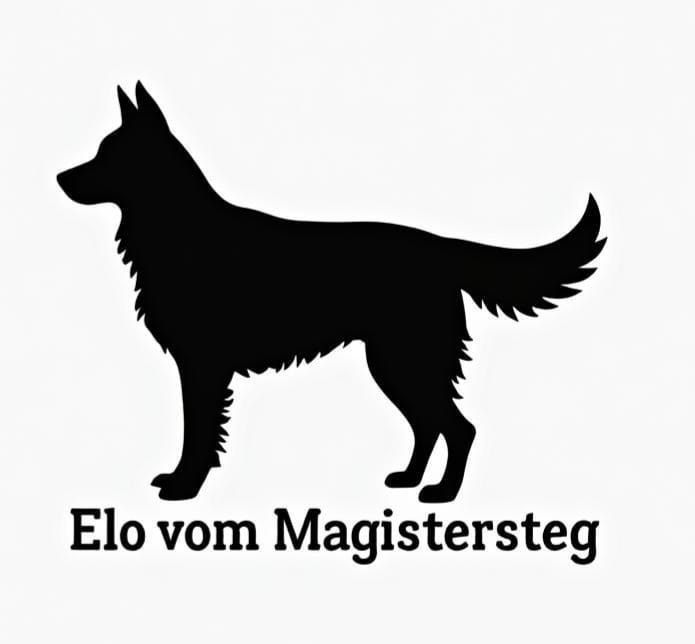 A black and white logo with a silhouette of a dog in a circle.