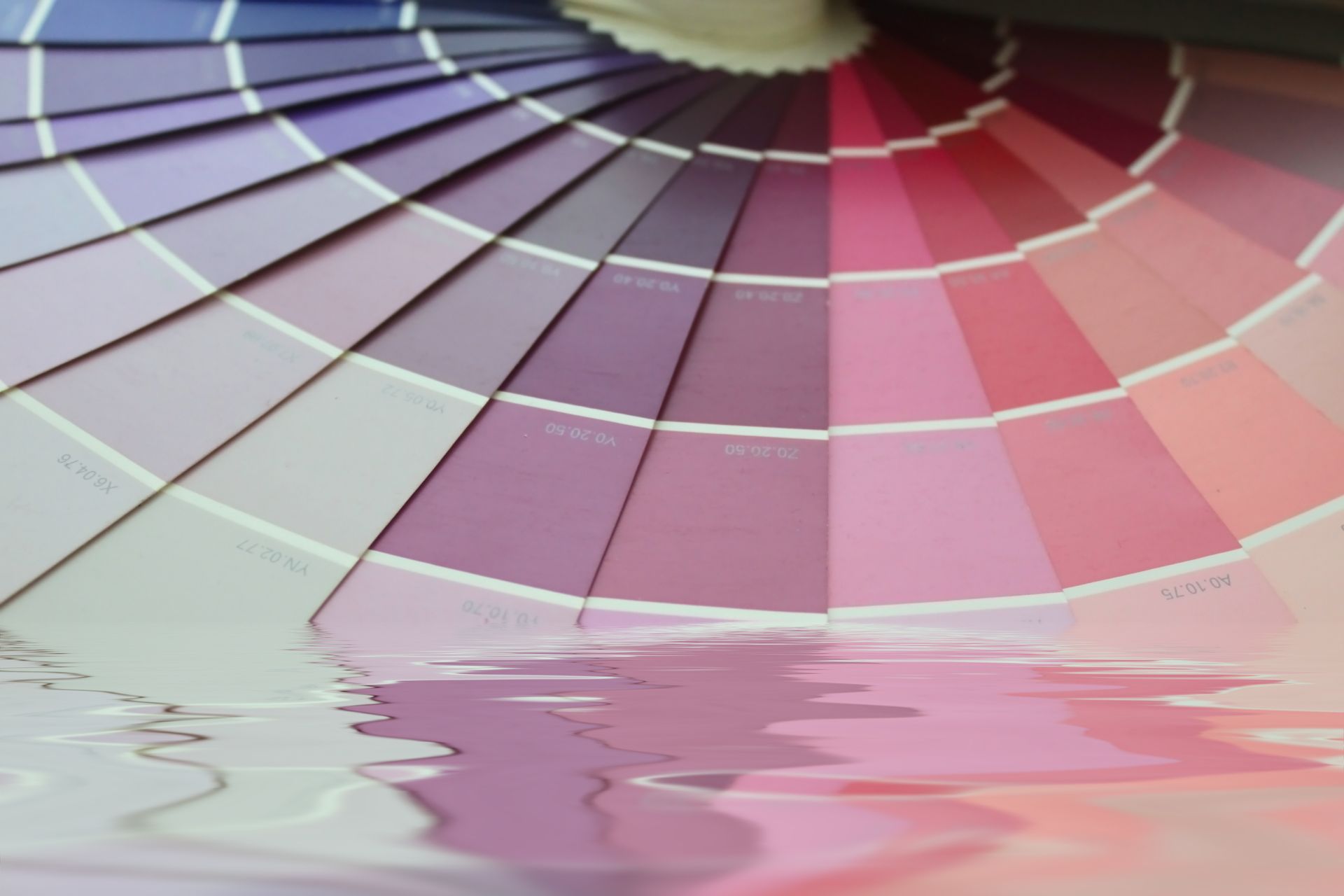 Échantillon de couleurs dans des tons de violet et de rose se reflétant dans l'eau.