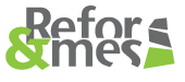 Logotipo de "Reformes" en color verde y gris, con una forma quebrada estilizada al final.