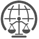 Logotipo de la Corte Penal Internacional, que muestra una balanza de la justicia dentro de un globo terráqueo y rodeada por un arco.
