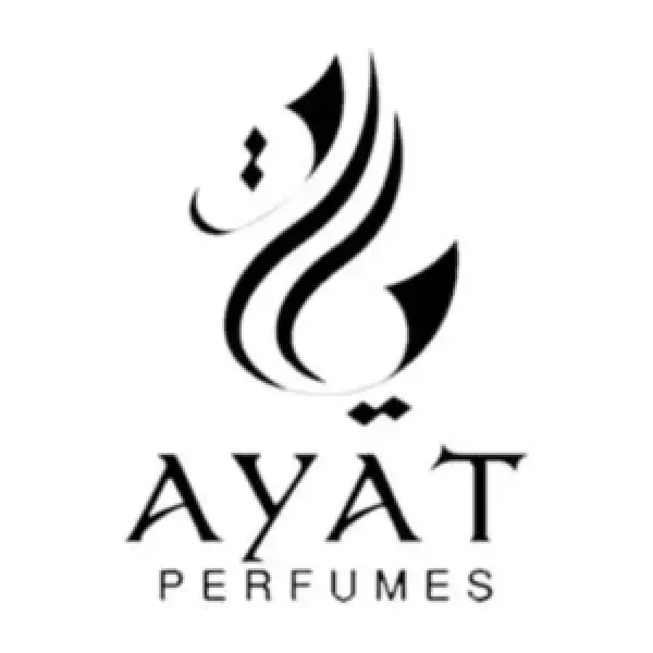 Logotipo de Ayat Perfumes con escritura árabe estilizada sobre el nombre de la marca