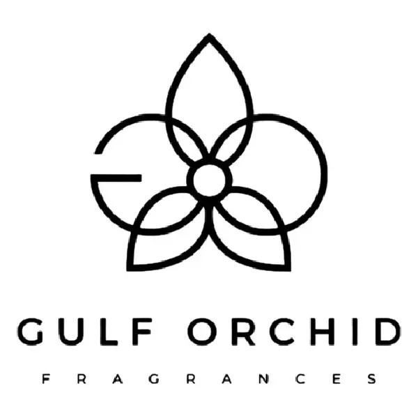 Logotipo de Gulf Orchid Fragrances: un diseño en forma de orquídea con la letra