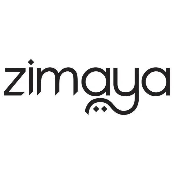 Logotipo de Zimaya con tipografía estilizada; texto negro sobre fondo blanco.