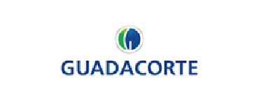 Un logotipo azul y verde para guadacorte sobre un fondo blanco.