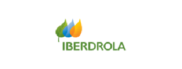 Un logotipo para Iberdrola con tres hojas sobre un fondo blanco.