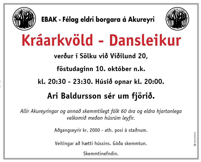 Kráarkvöld - Dansleikur 10. október