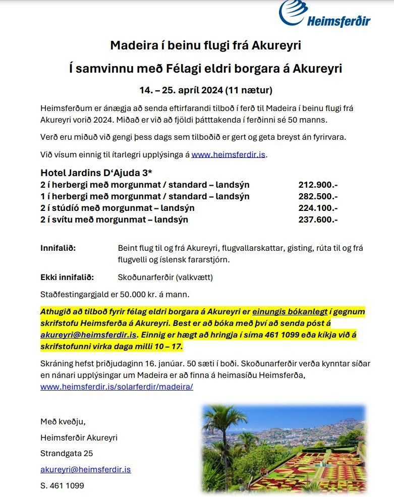Madeira í beinu flugi frá Akureyri