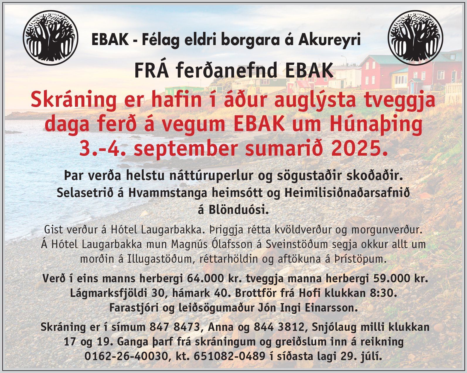 Skráning í tveggja daga ferð um Húnaþing