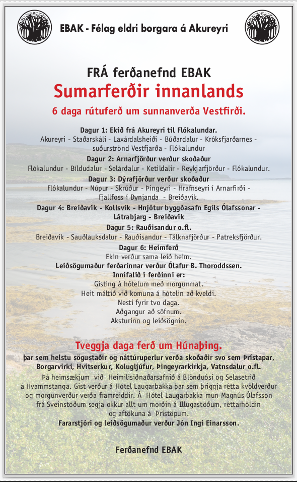 Sumarferðir EBAK - Vestfirðir og Húnavatnssýsla