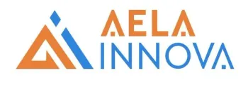 Logotipo de AELA INNOVA con marca geom&eacute;trica naranja y azul y texto