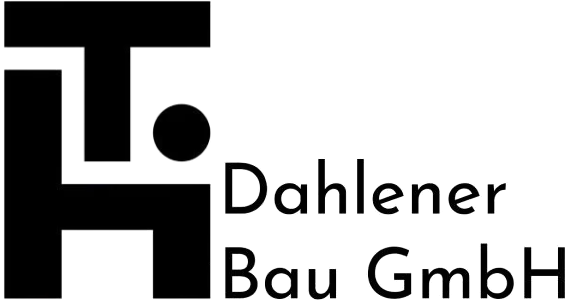 Logo f&uuml;r Dahl&eacute;ner Bau GmbH mit schwarzen geometrischen Initialen und Text auf wei&szlig;em Hintergrund