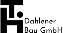 Logo für Dahléner Bau GmbH mit schwarzen geometrischen Initialen und Text auf weißem Hintergrund