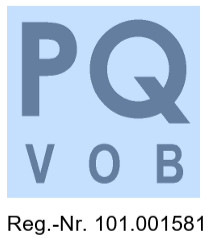 Blaues PG VOB-Logo mit der Registrierungsnummer 101.001581