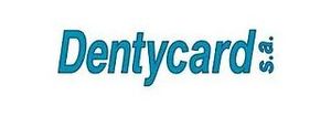 El logotipo de Dentycard es azul y blanco sobre un fondo blanco.
