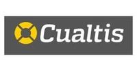 Un logotipo para cualtis con un círculo amarillo sobre un fondo gris.