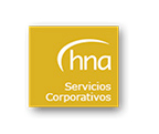 El logotipo de HNA Corporate Services es amarillo y blanco.