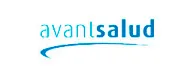Un logotipo azul y blanco para avantsalud sobre un fondo blanco.