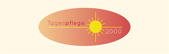 Logo mit dem Text „Tagespflege“ und einer gelben Sonne.