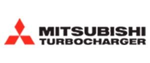 El logotipo del turbocompresor Mitsubishi está sobre un fondo blanco.