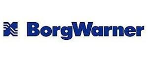El logotipo de Borgwarner es azul y blanco sobre un fondo blanco.